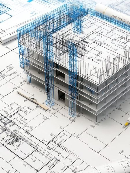 Construction Project Building Code Analysis: Generate a photo realistic image of building code analysts conducting a code analysis for a construction project, with building code books, code compliance review, architectural plans, and construction site overview visible; ensure the image is of high resolution for clear and detailed quality, with proper subject placement and clear edges.